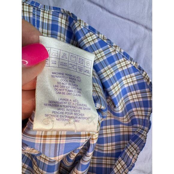 Jeremy Argyle NYC Men's sz Large Blue Tan Plaid Button Down Shrt Long Sleeve - Picture 8 of 11